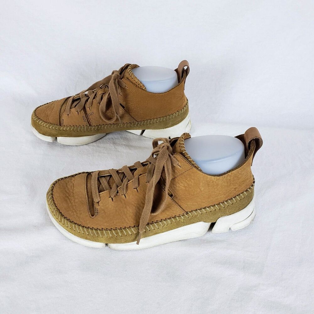 Clarks Originals Nubuck Trigenic Flex Leather Sneakers Mens 7 Vibram Sole Brown